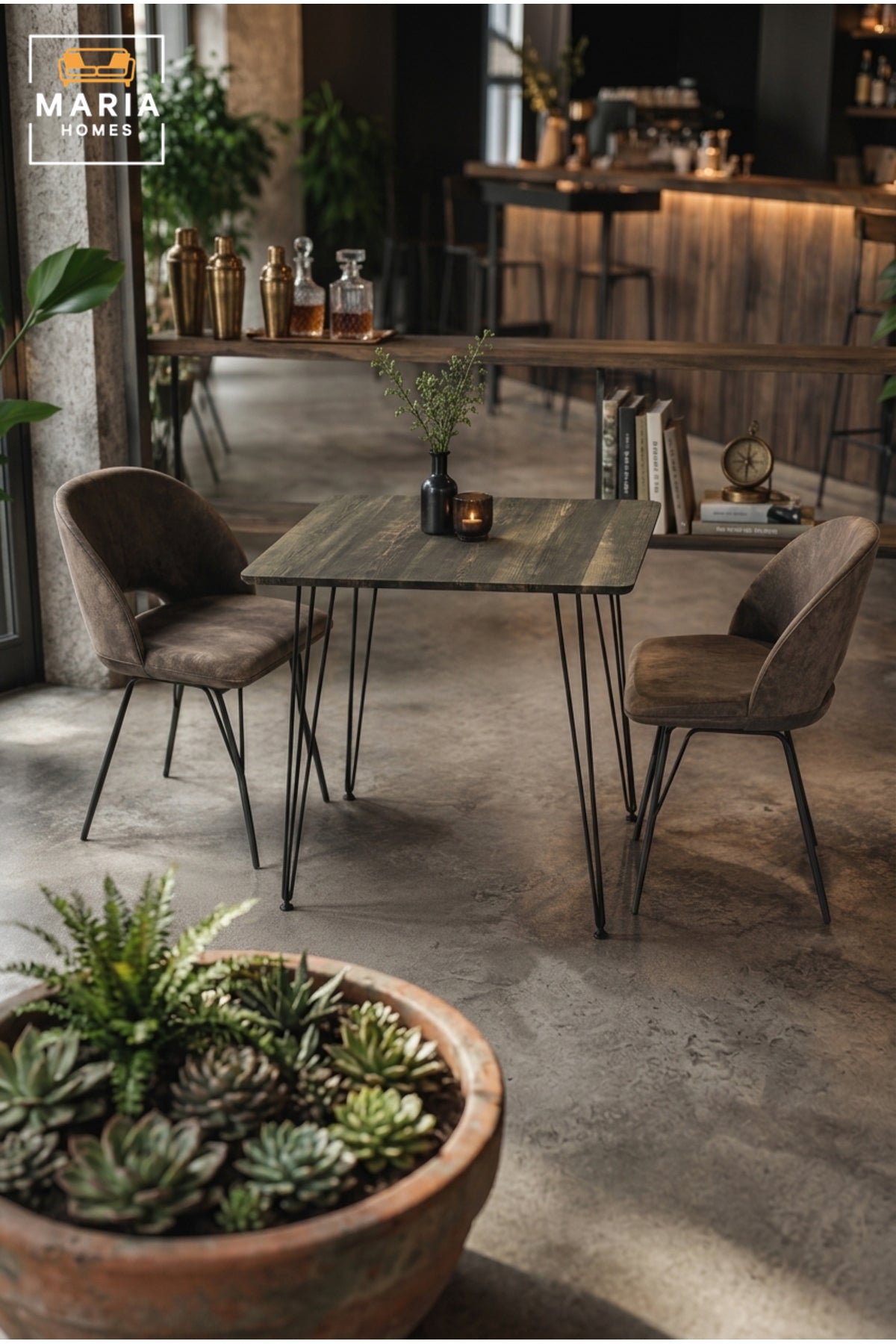 Industrial Square Dining Table Wooden Top Caf≈Ω Table Restaurant Table with Black Metal Legs