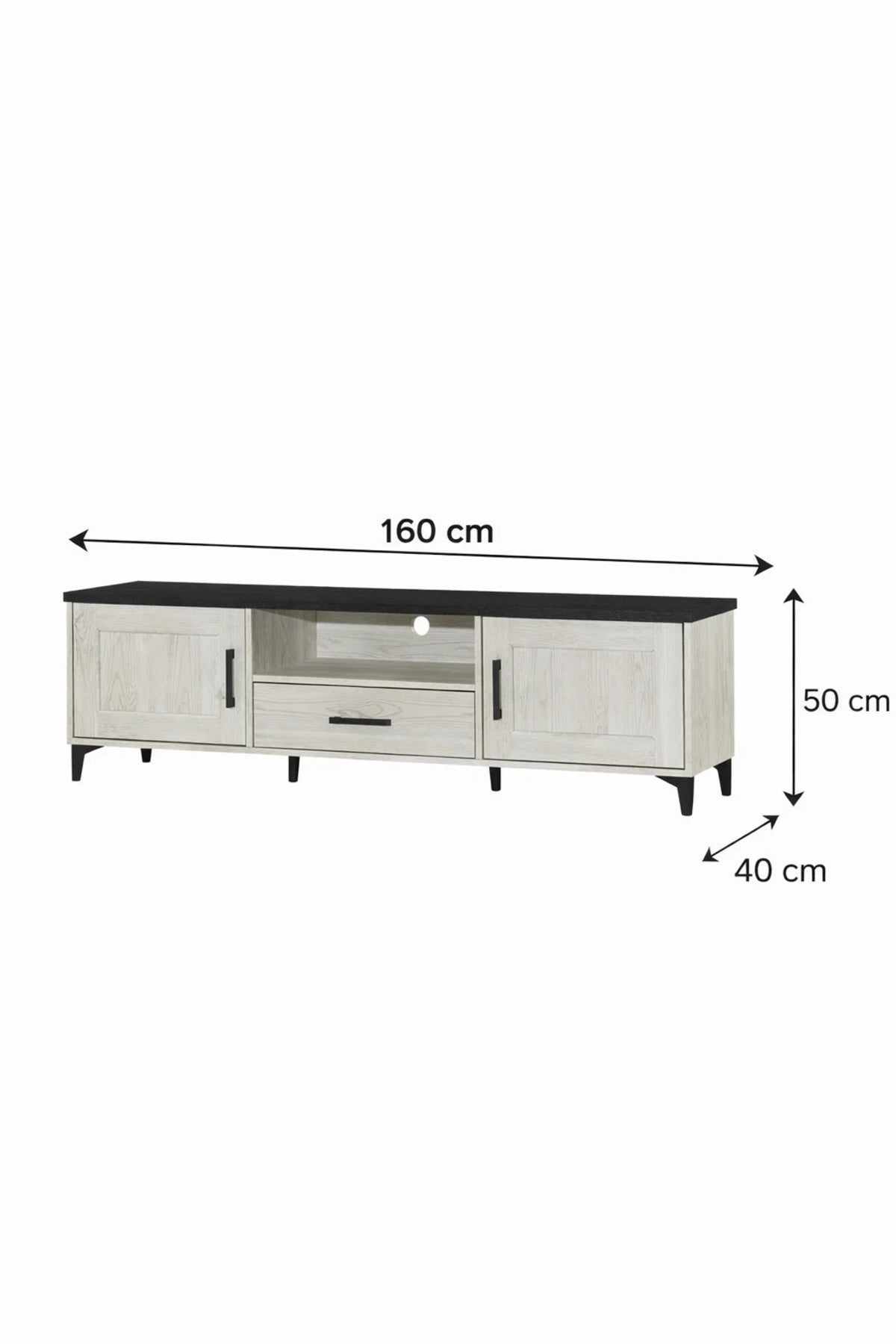 White Oak TV Stand √ê 160x40x50 cm Modern Wooden Plasma Table with Cabinets & Drawer