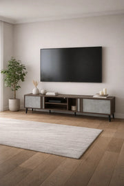Brown & Grey TV Stand √ê 200x40x45 cm Modern Plasma Table with Cabinets & Shelves