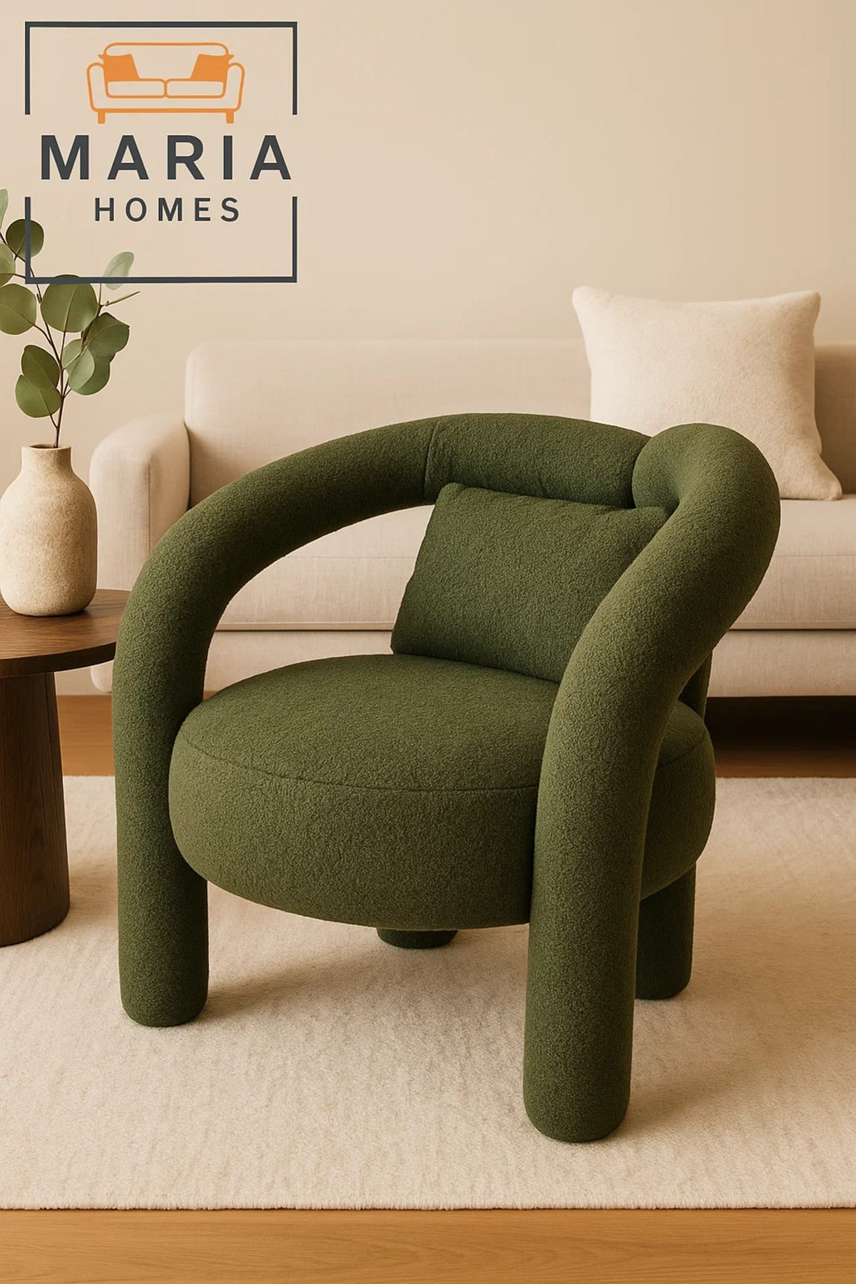 Contemporary Green Artistic Accent Chair Ð Bold Round Armchair with Unique Curved Tubular Frame