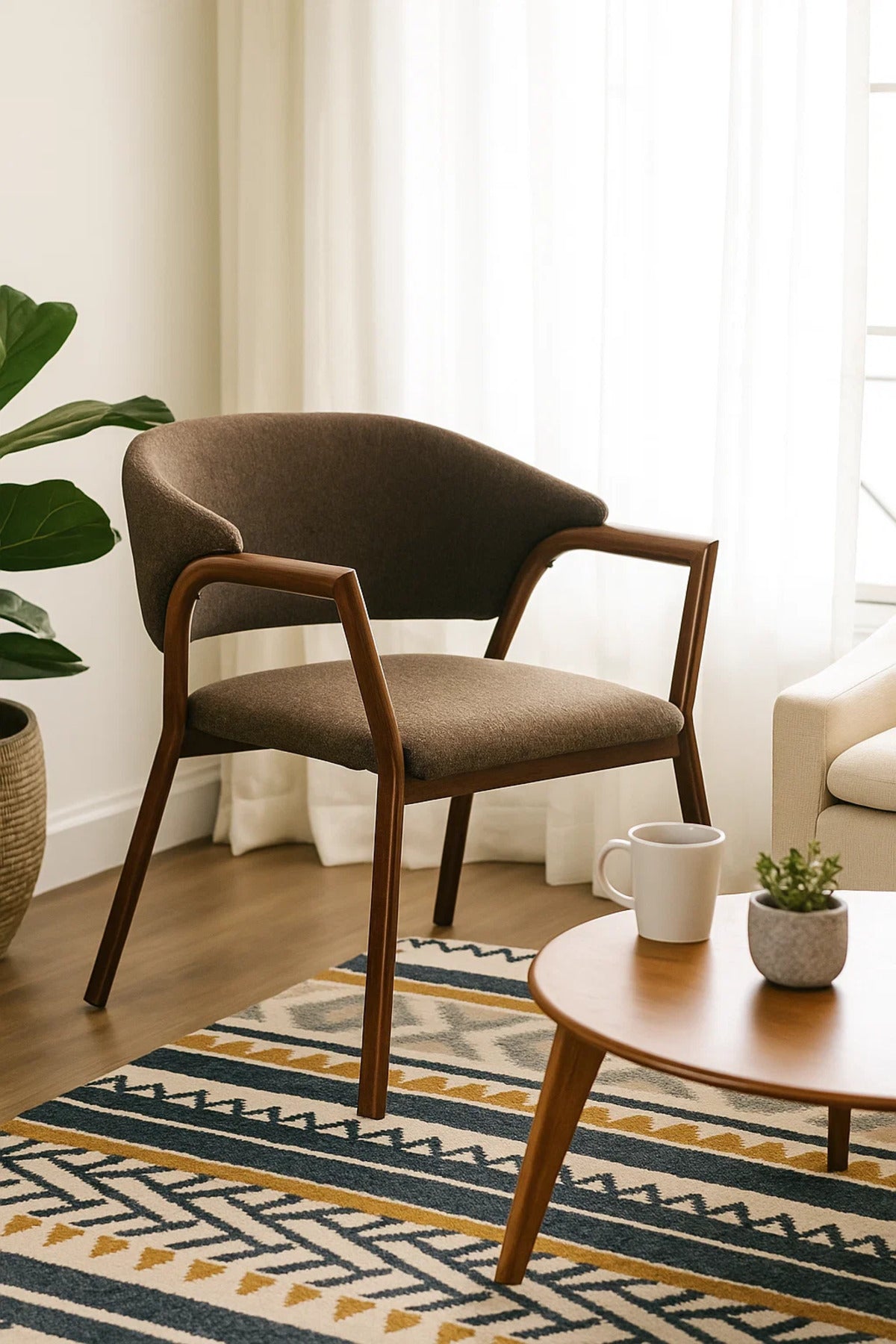 Modern Dining Chair with Wooden Frame & Armrests, Comfortable Accent Chair for Home & Office