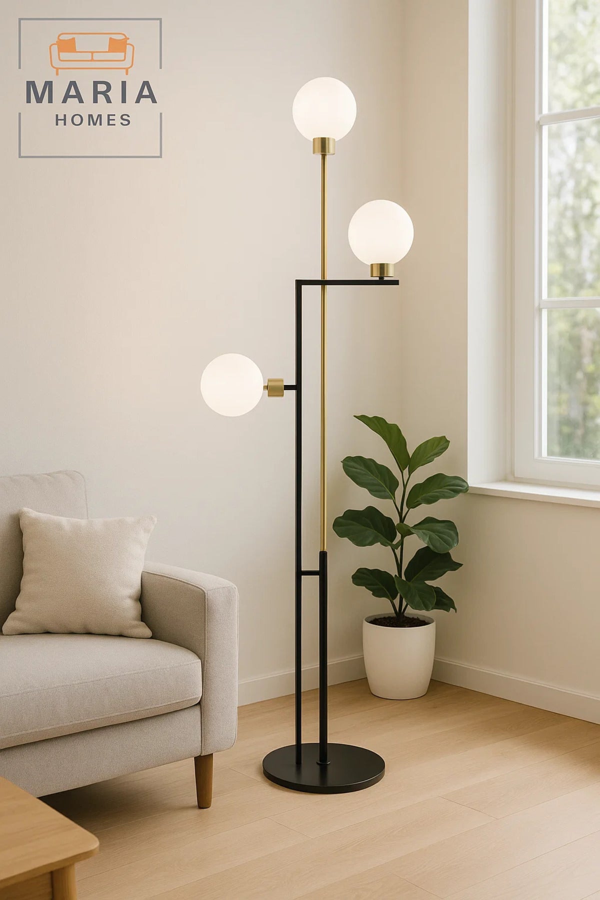 Contemporary Black and Gold Floor Lamp with 3 Globes