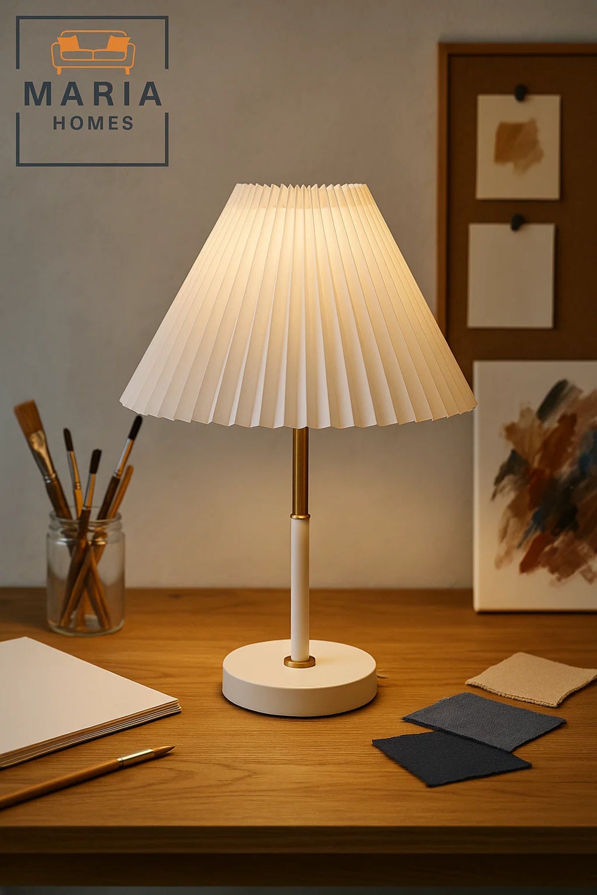 White Table Lamp with Pleated Shade