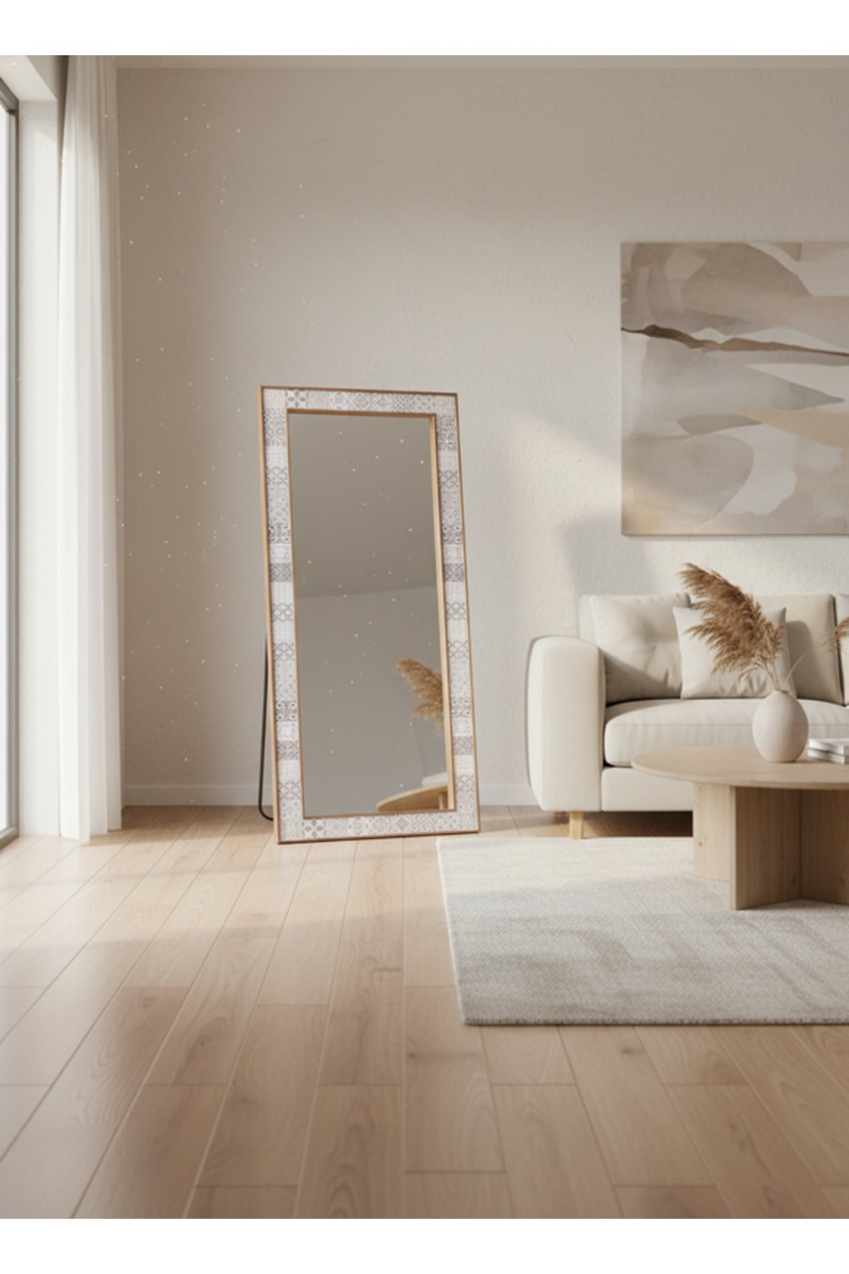 Full Length Floor Mirror with Decorative Pattern Frame 162x65cm Blue White Brown full