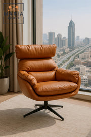 Modern Orange Faux Leather Lounge Chair with Headrest Ð Comfortable Accent Chair for Home & Office