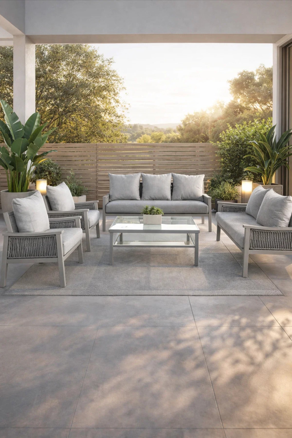 Modern 7-Piece Light Grey Sofa Set with Coffee Table √ê Contemporary Outdoor or Indoor Seating