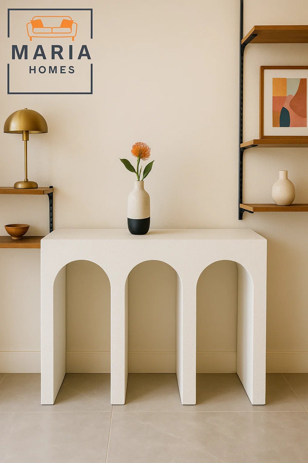Modern Arch Console Table Ð Textured White Design 120x40x67cm Entryway Accent Furniture