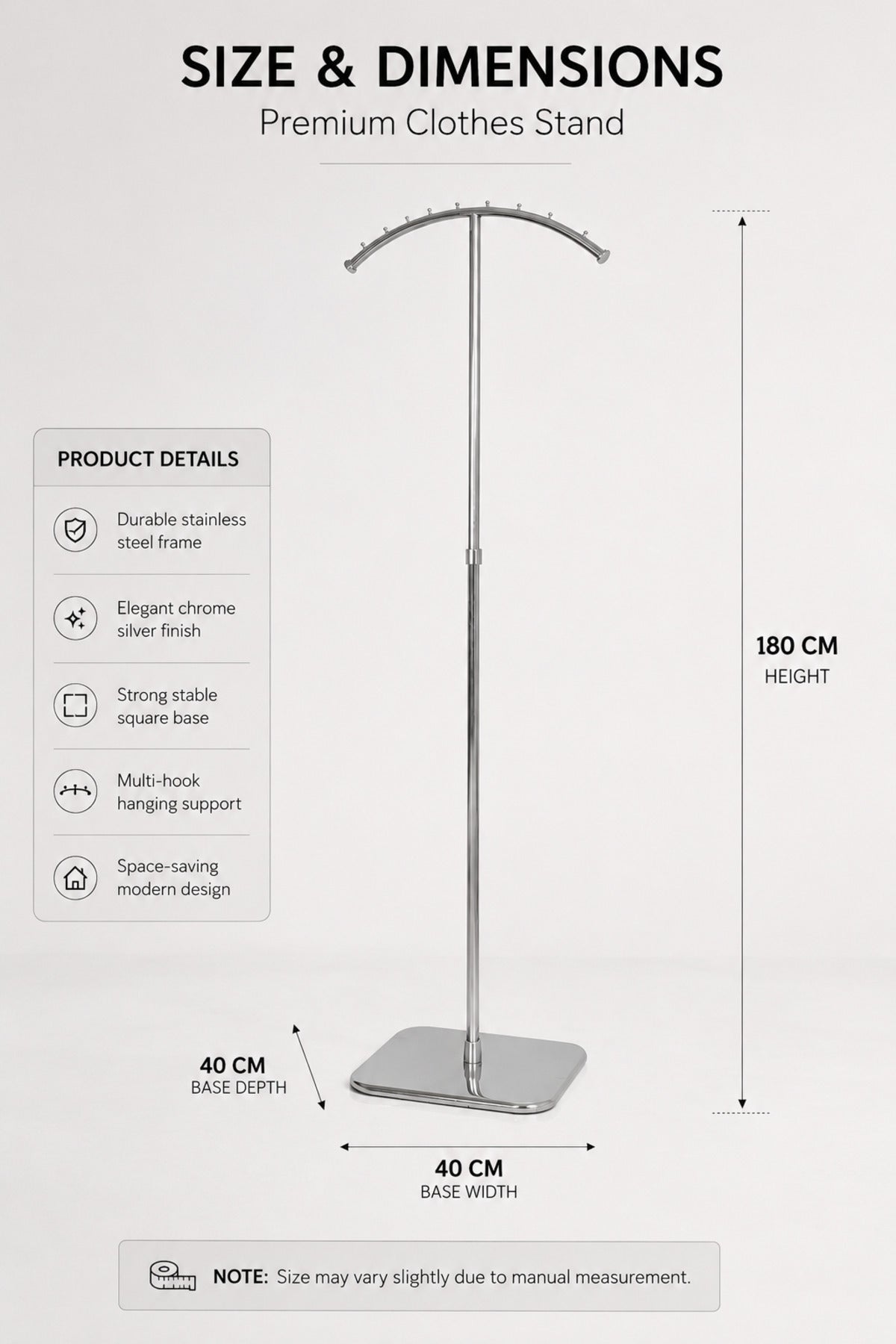 Modern Silver Metal Coat Rack Stand √ê Adjustable Clothing & Garment Hanger (180 CM)
