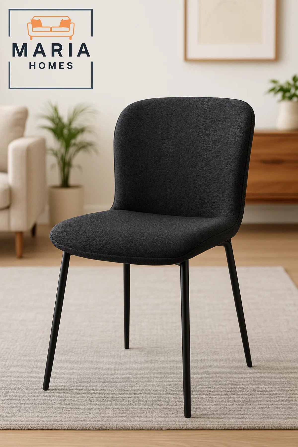 Modern Black Fabric Dining Chair Ð Upholstered Seat with Black Metal Legs for Home, Office, CafŽ