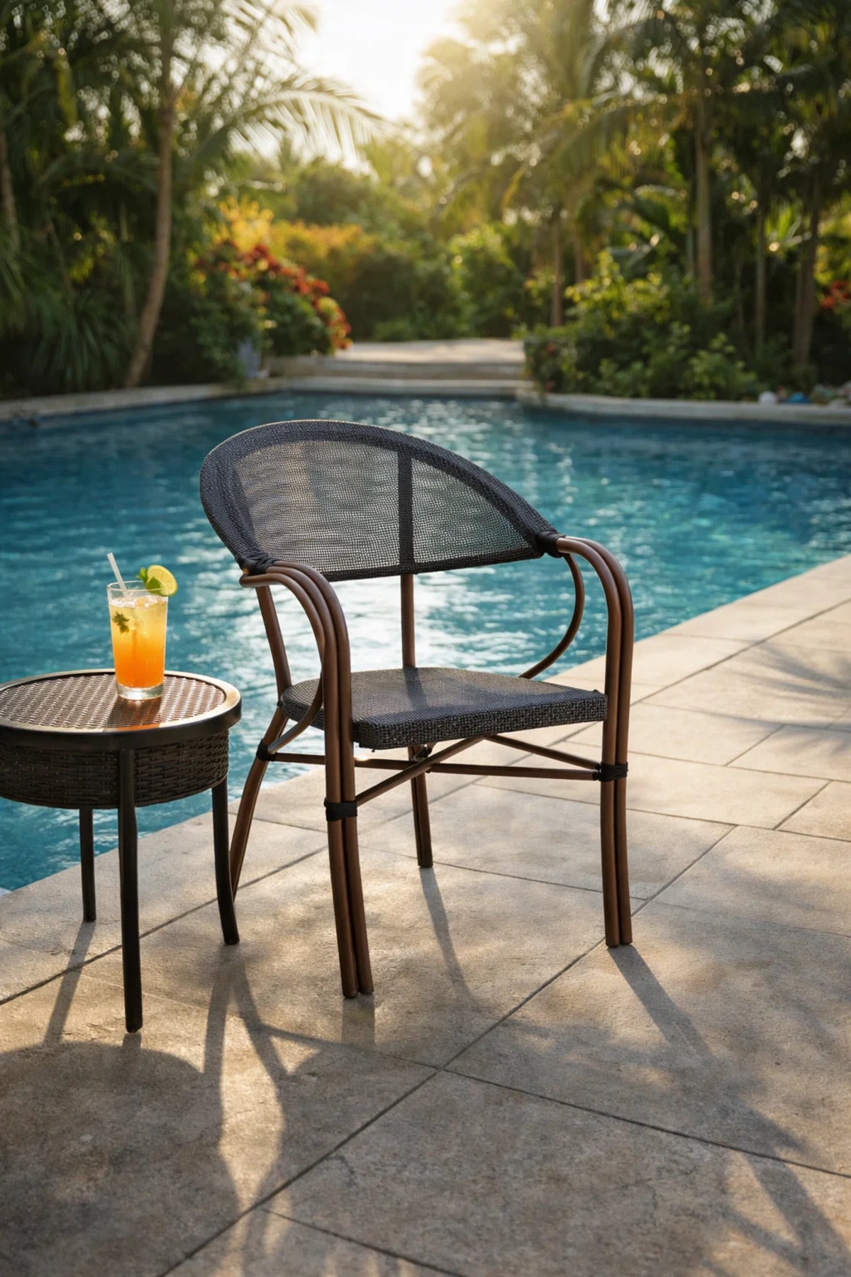 Coffee Outdoor Dining Chair with Mesh Back and Armrests coffee outdoor dining Garden