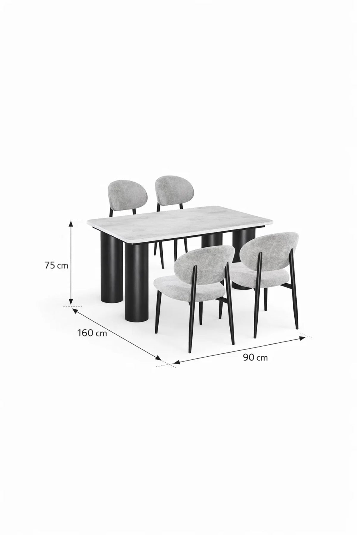 Modern Marble Top Dining Table Set with 4 Upholstered Chairs 160x90x75cm modern marble