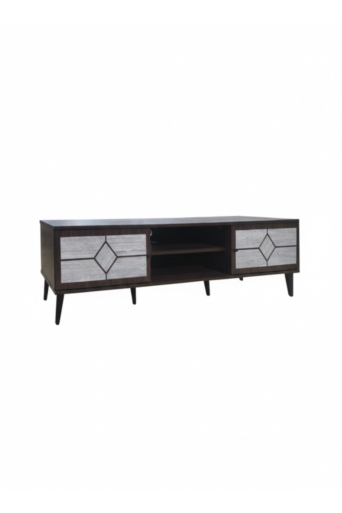 Modern Beige.G TV Table with Open Shelves & Storage Cabinets