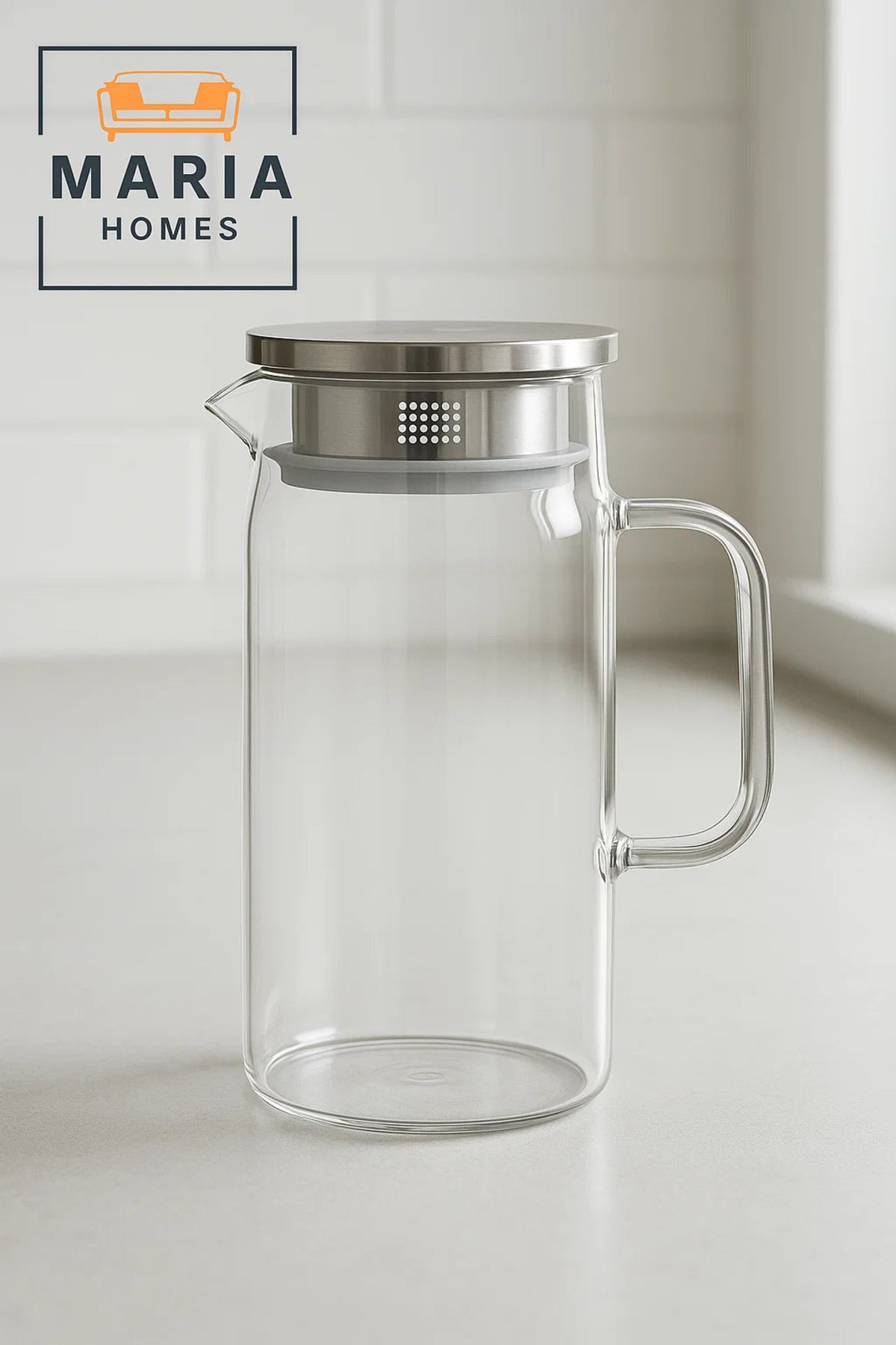 Borosilicate Glass Water Pitcher with Stainless Steel Lid Ð 1.5 Liter with Filter Spout