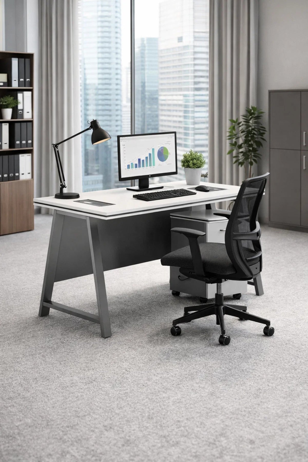 Stylish 140cm Office Desk with Mobile Pedestal White & Grey Computer Workstation for Modern Office