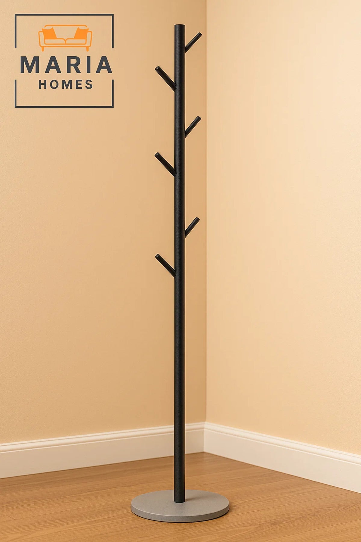 Minimalist Black Metal Coat Rack Stand with Concrete Base ÐHooks