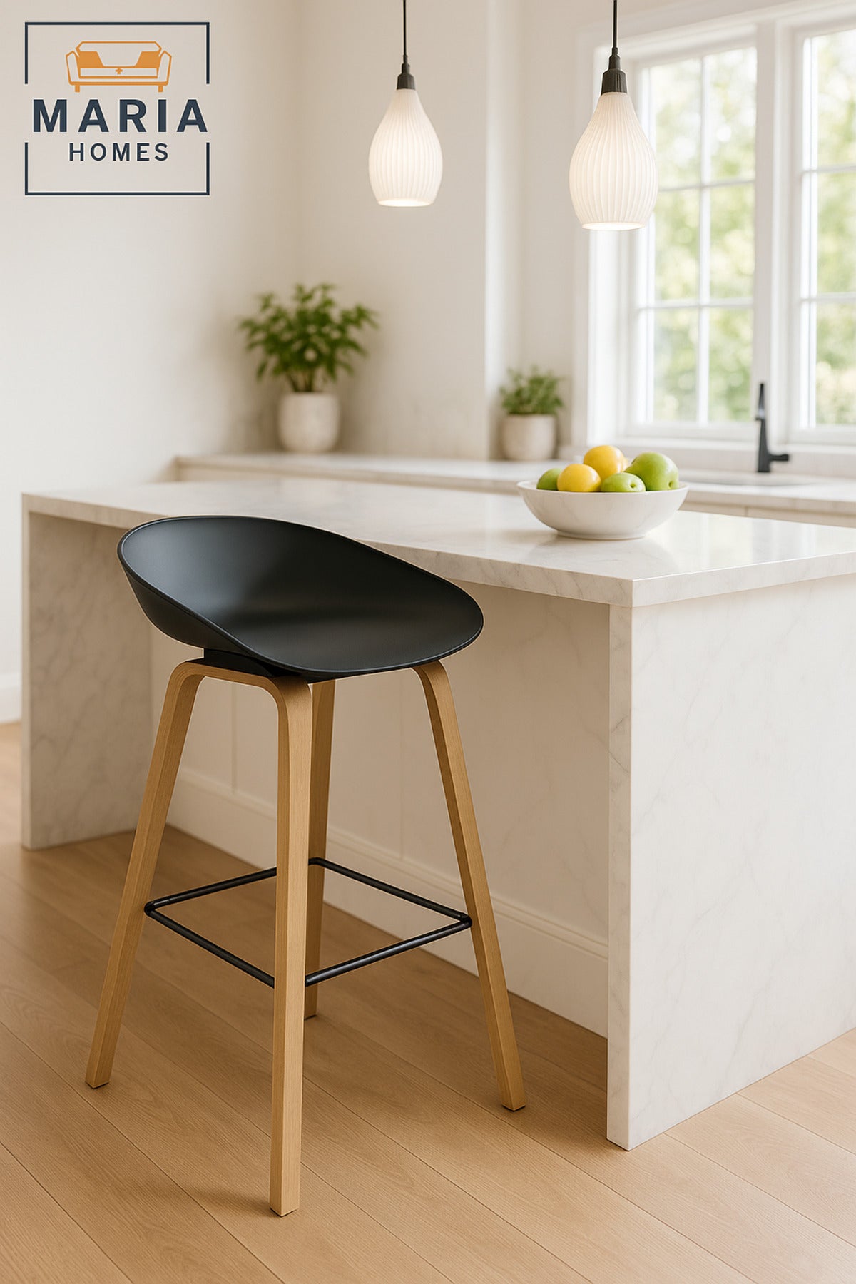 Modern Dining Bar Chair Ð Stylish Black & Wood Stool for Kitchen, Dining & CafŽ