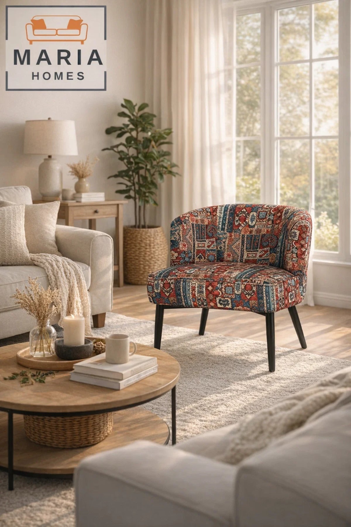 Red Patterned Accent Chair with Black Legs Ð Modern Lounge Chair