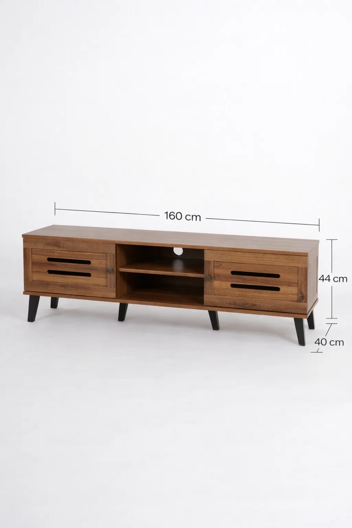Modern Wooden TV Stand Dark Brown with Slotted Front Design 160 x 40 x 44 cm