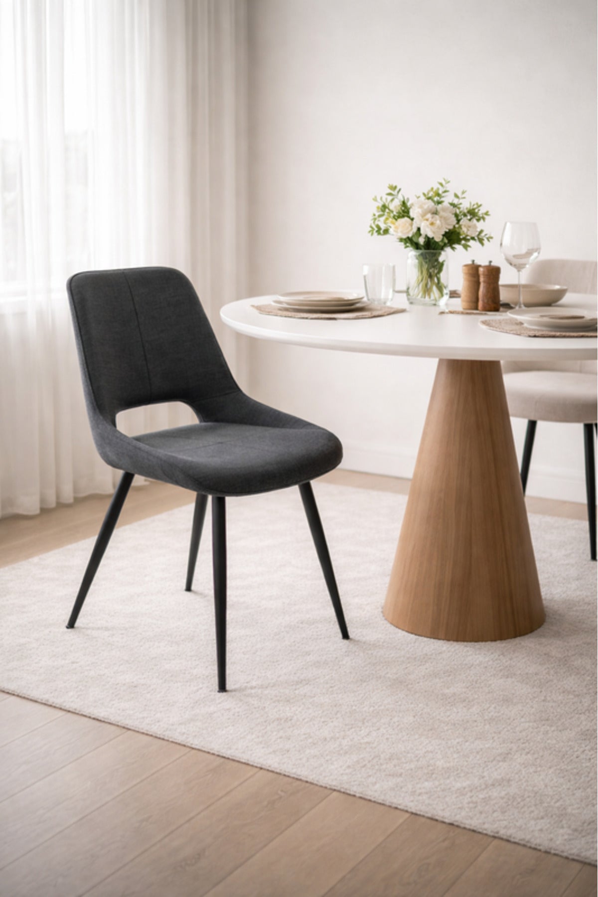 Dark Grey Fabric Dining Chair 87x49x46cm Modern dark grey fabric Kitchen