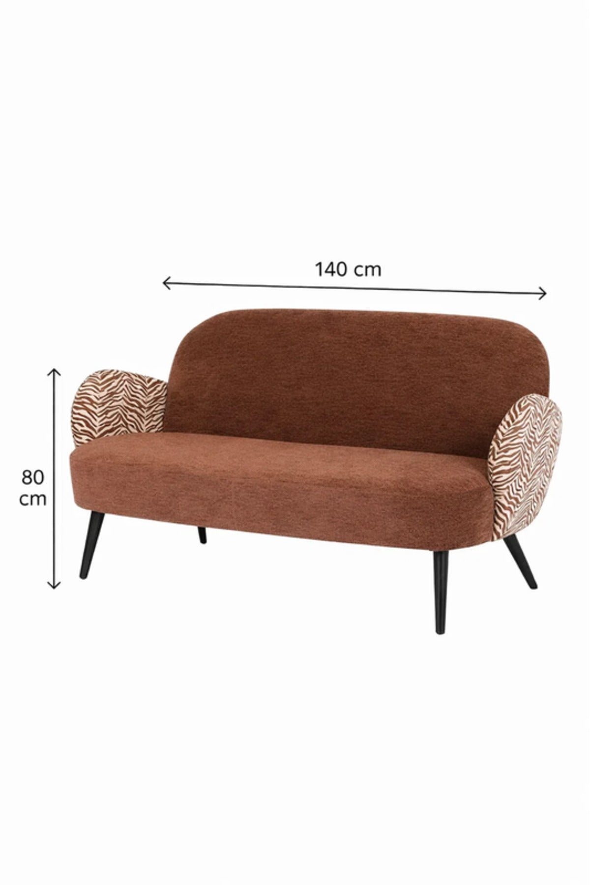 Modern Brown Two Seat Sofa with Patterned Armrests Upholstered Living Room Couch modern