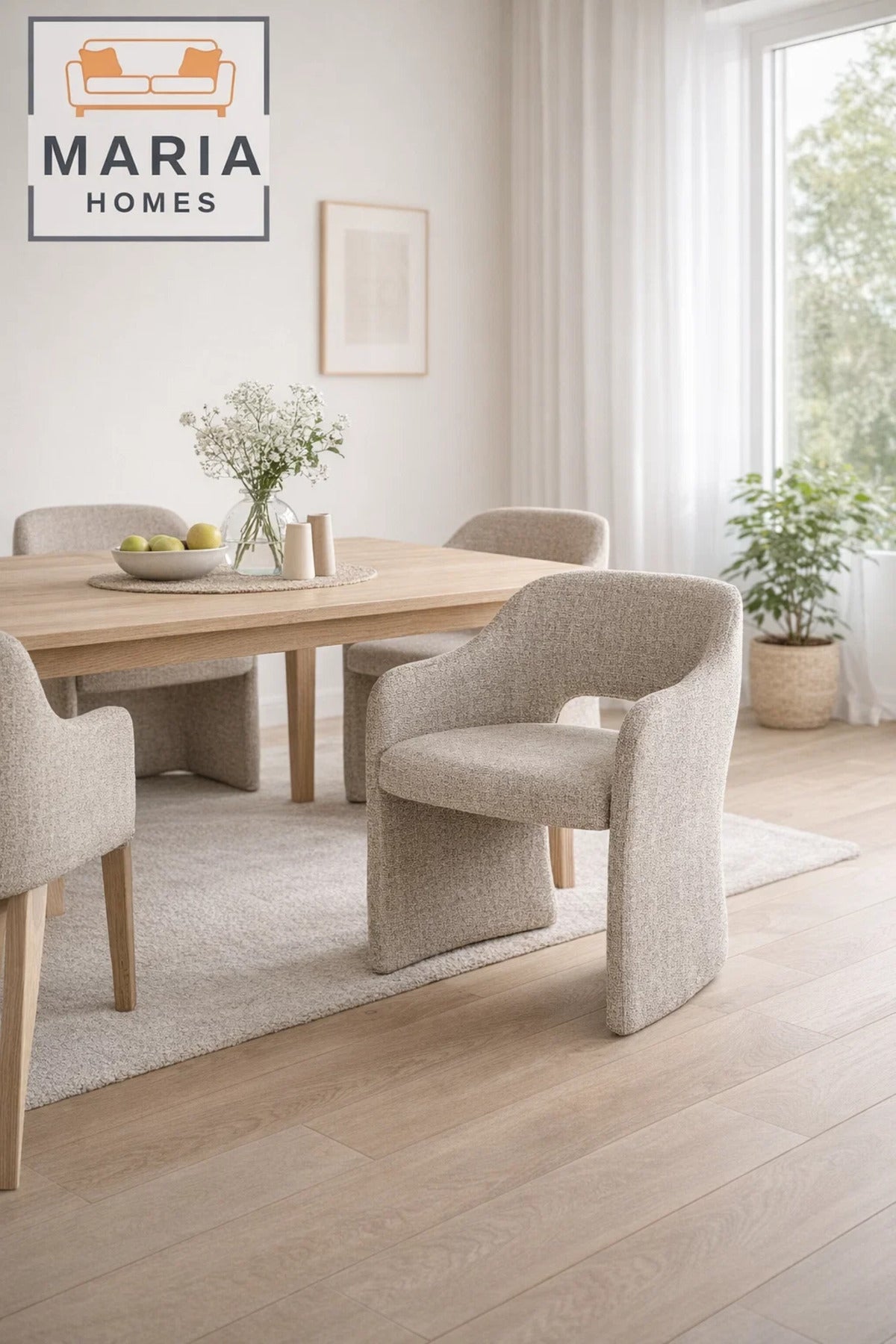 Beige Dining Chair Ð Modern Upholstered Chair with Curved Design