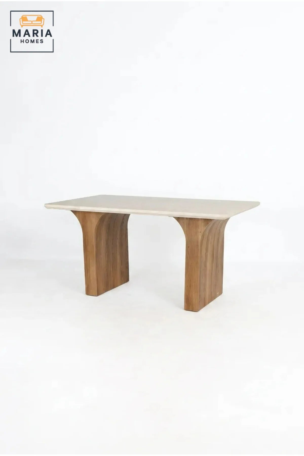 Modern Rectangular Dining Table with Wooden Top and Curved Wooden Pedestal Legs, Contemporary Table