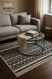 Black and Cream Tribal Pattern Cotton Runner Rug with Fringe Ðsize 90*150 cm