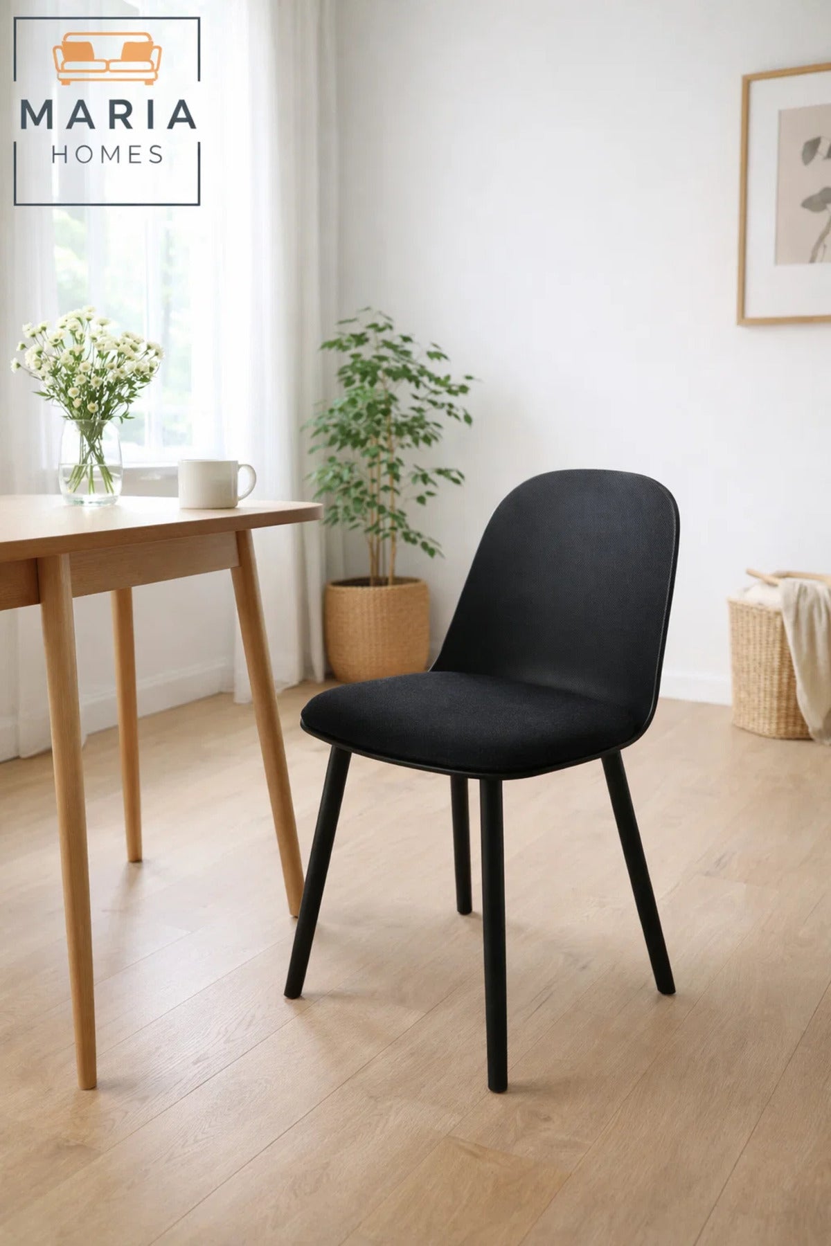 Black Dining Chair with Cushion Ð Modern Minimalist Side Chair