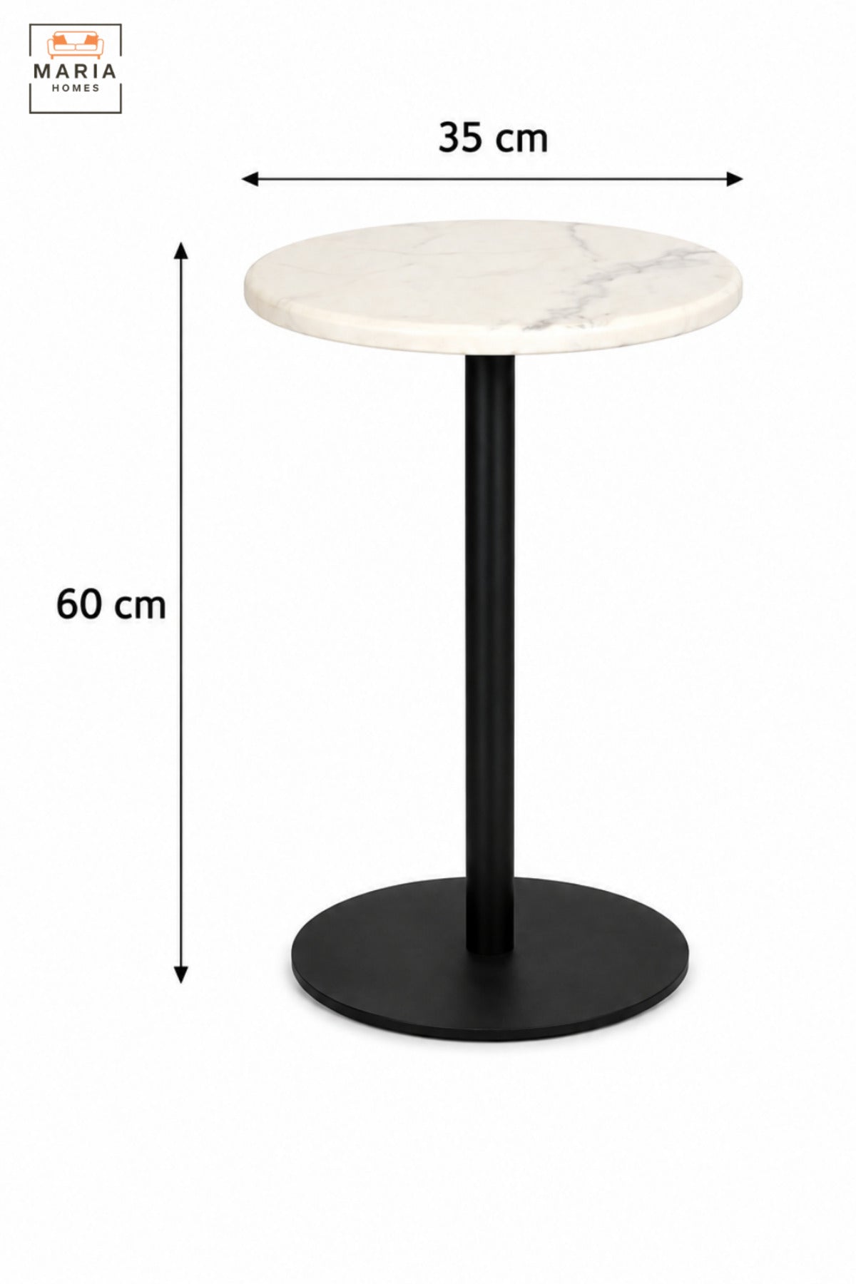 Modern Round Café Table with White Top, Black Pedestal Base & Minimalist Design, Bistro Table for Coffee Shop Restaurant Dining Area, 60 x 35 CM