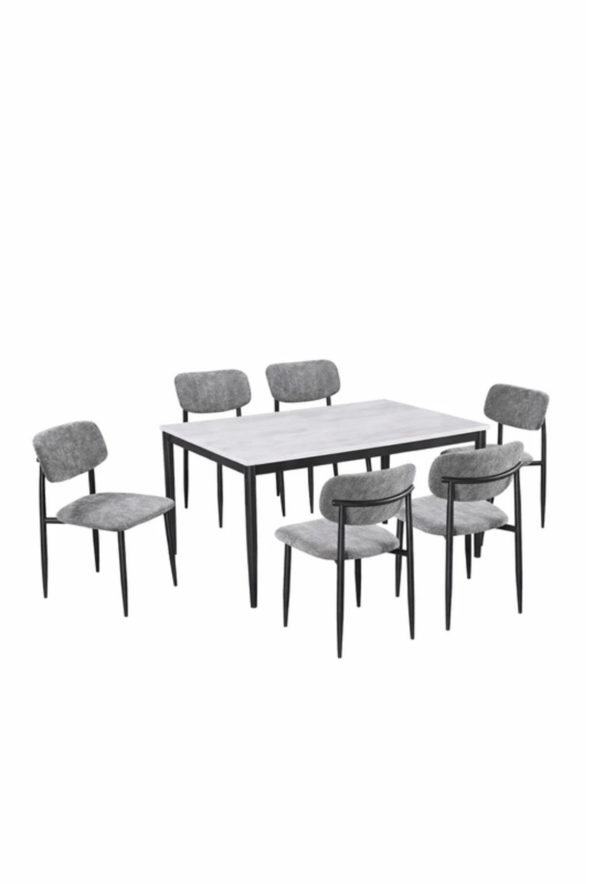 Modern Marble Top Dining Table Set with 6 Upholstered Chairs 150x90x75cm modern marble