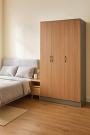 3-Door Wardrobe with Shelves Ð 160_54_200 cm Modern Gray & Wood Finish Large Storage Cabinet