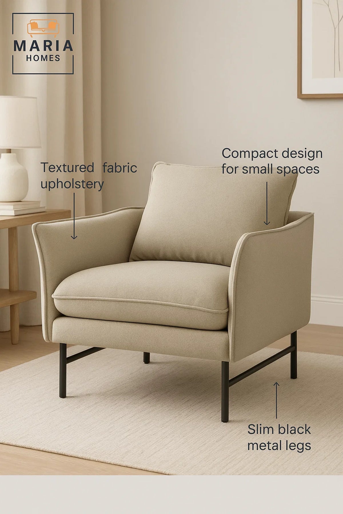 Small Armchair Ð Model S08-1 2403-1S, Beige Fabric Upholstery