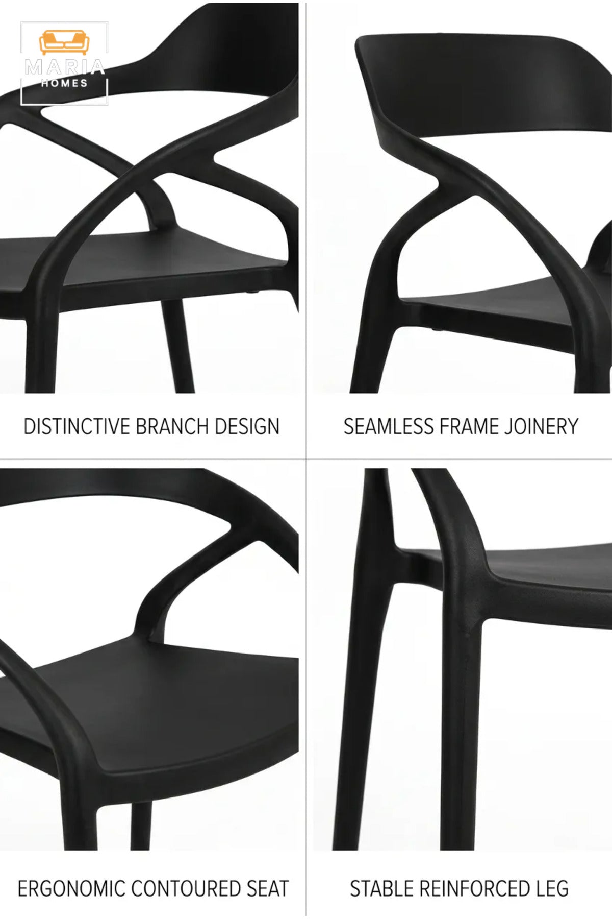 Modern Black Outdoor Armchair – Stackable Patio Dining Chair for Garden, Balcony, Café & Terrace