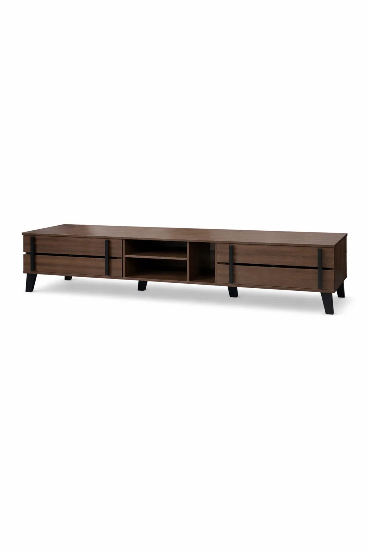 Furniture 200cm Modern TV Unit Dark Brown Wood Media Stand with Drawers for Living Room
