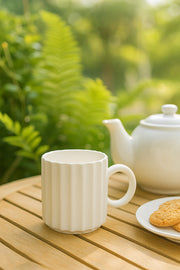 White Ceramic Mug Ð Modern Ribbed Design Coffee and Tea Cup