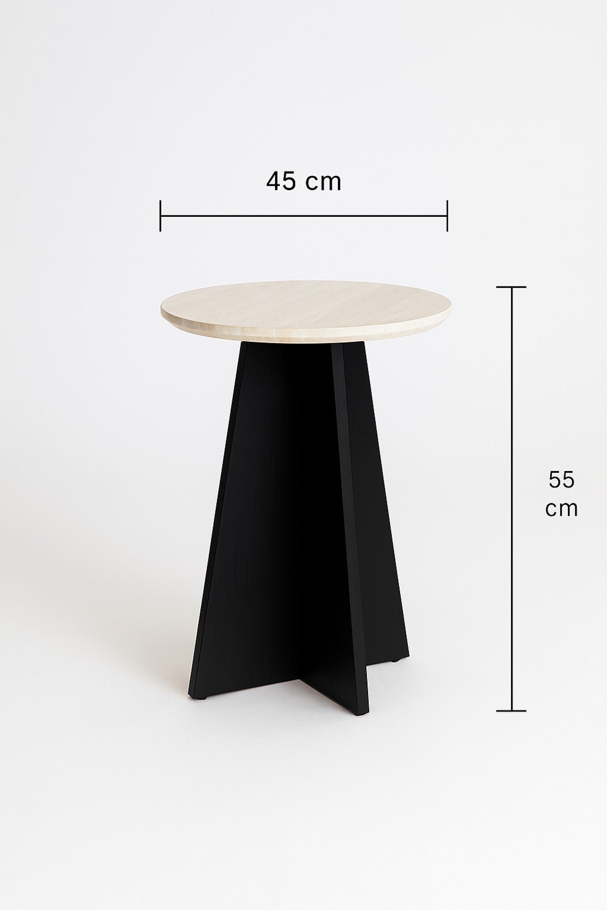 Round Marble Top Side Table with Black Wooden Base Ð Modern Accent Table for Living Room 45_55 cm