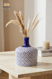 Blue and White Ceramic Decorative Vase with Floral Pattern for Home Decor
