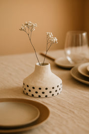Natural White Ceramic Vase with Black Dots Ð Small Cone Decorative Vase