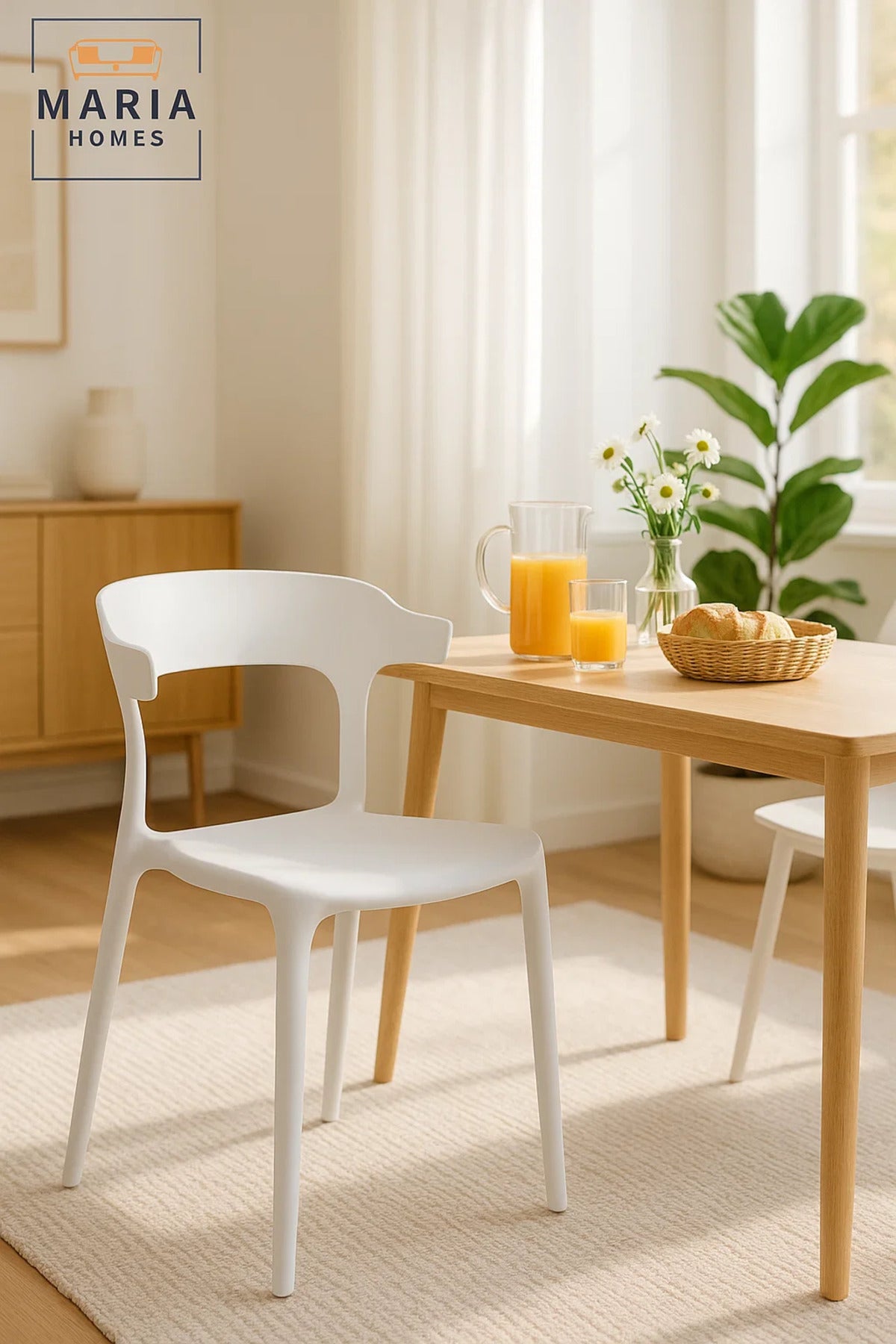 White Plastic Dining Chair √ê Modern Lightweight Armless Chair for Indoor and Outdoor Seating