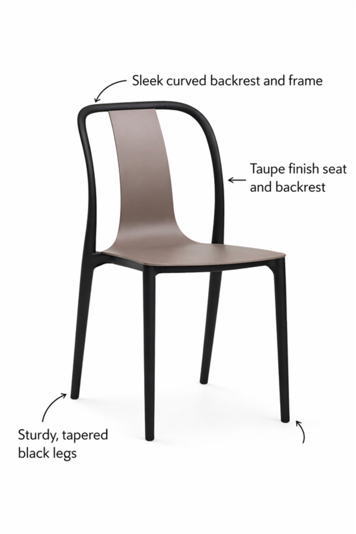 Stylish Grey Plastic Chair with Black Frame, Ergonomic Design, 88x41x47 CM