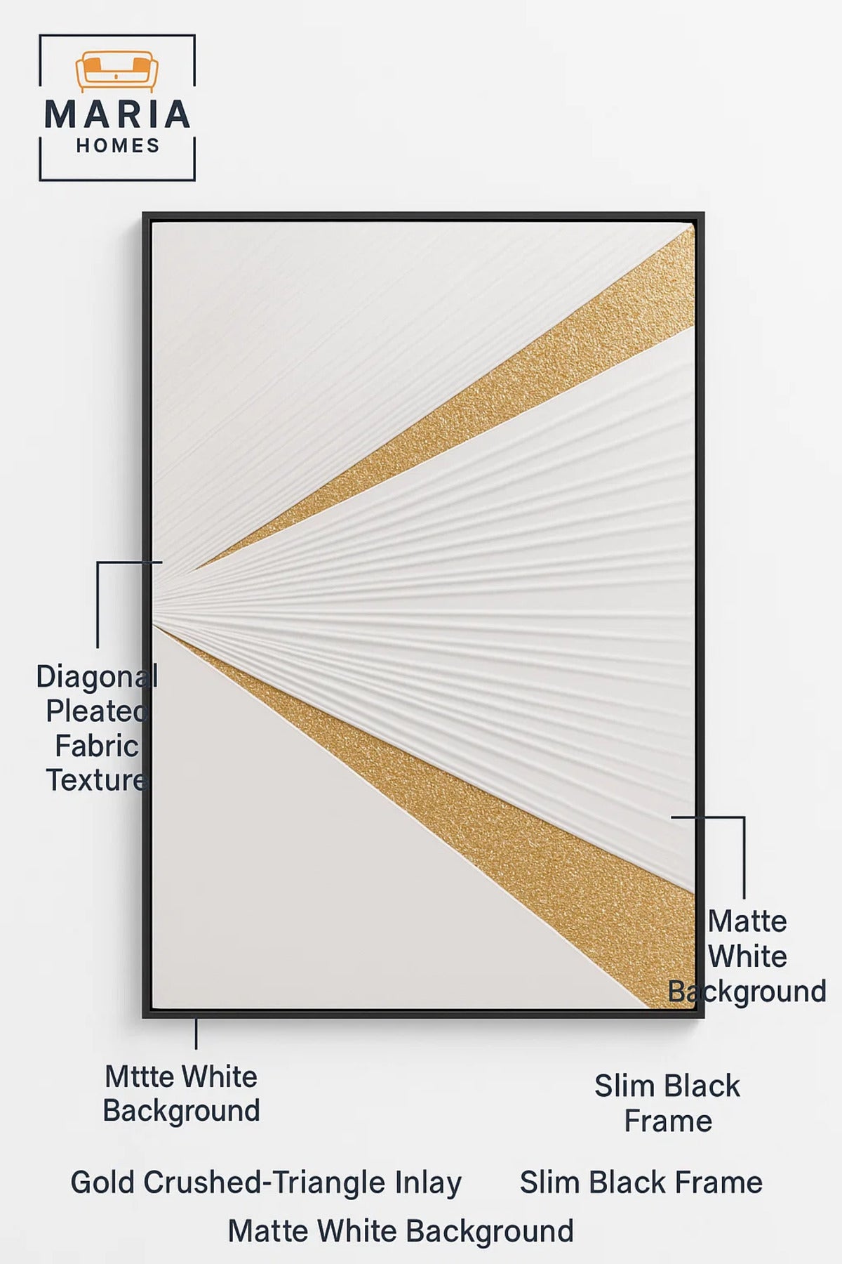 White and Gold Abstract Folded Wall Art Modern Luxury Textured Decor for Living Room 80*120CM