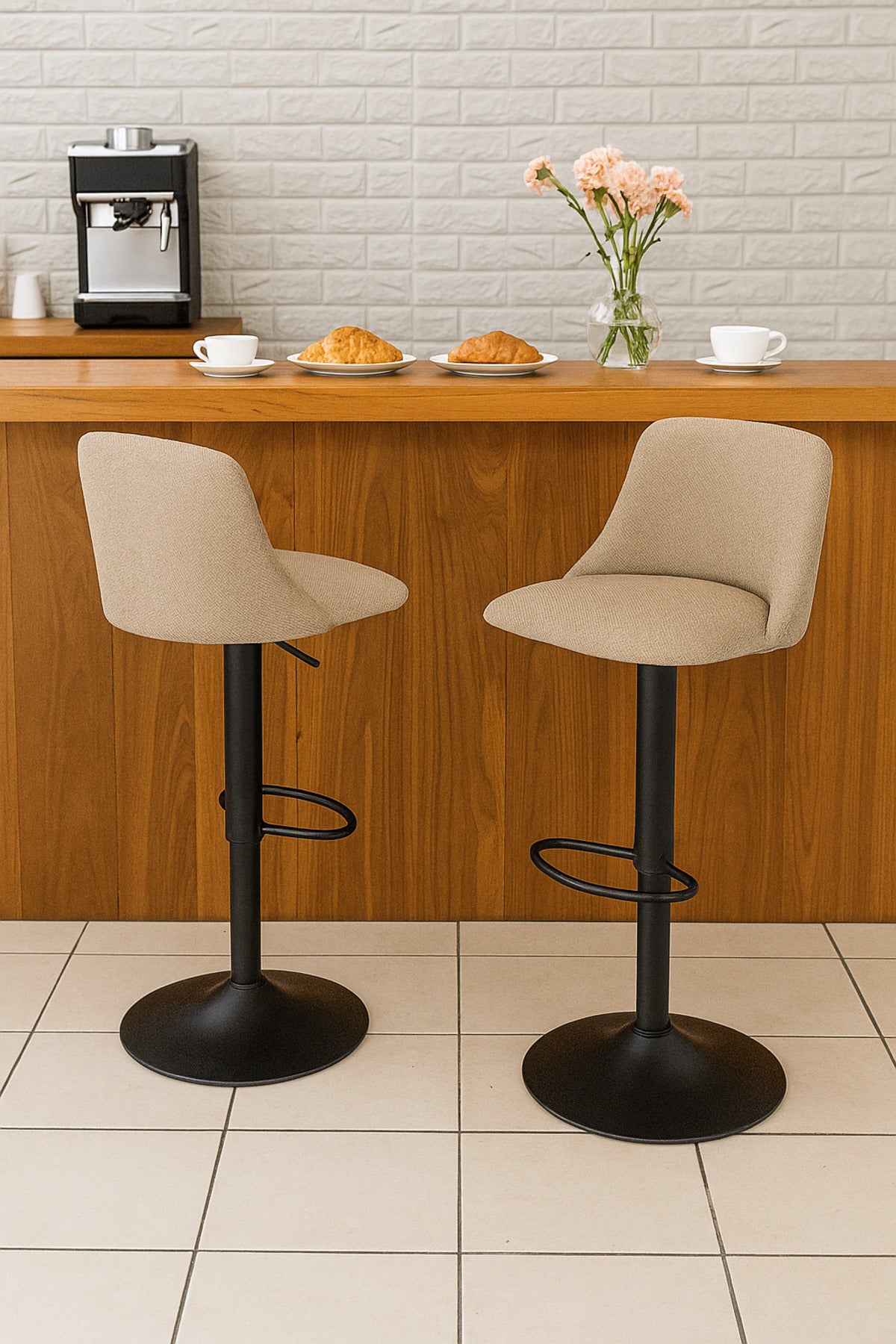 Khaki Adjustable Bar Stool with Backrest & Footrest Ð Modern Counter Chair