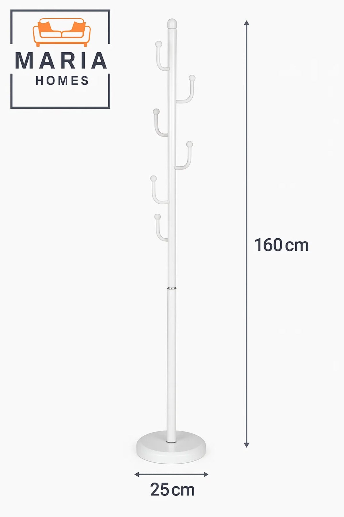 White Metal Coat Rack with Rounded U-Shaped Hooks