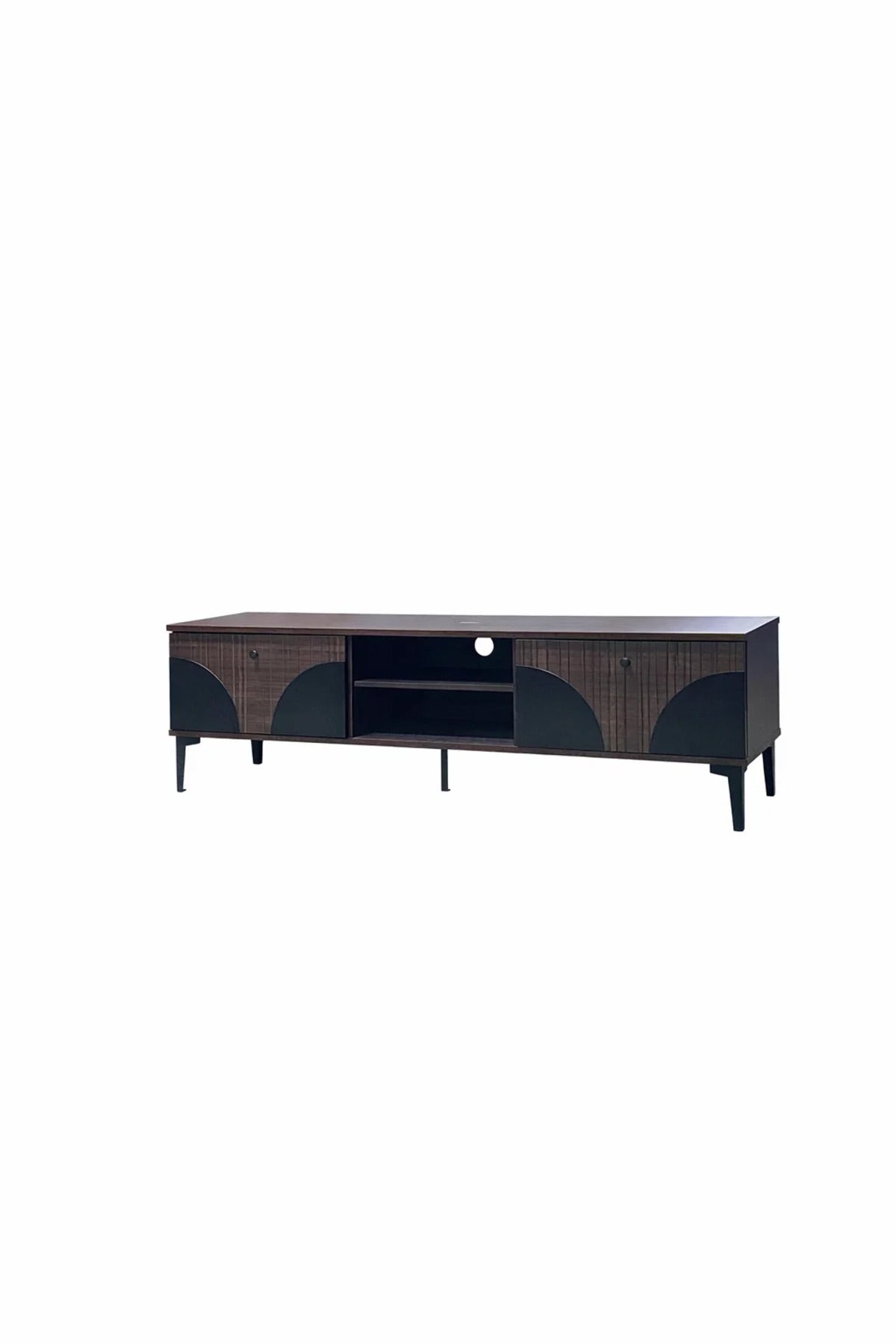 Brown & Black TV Stand √ê 140x40x45 cm Modern Plasma Table with Cabinets & Shelf