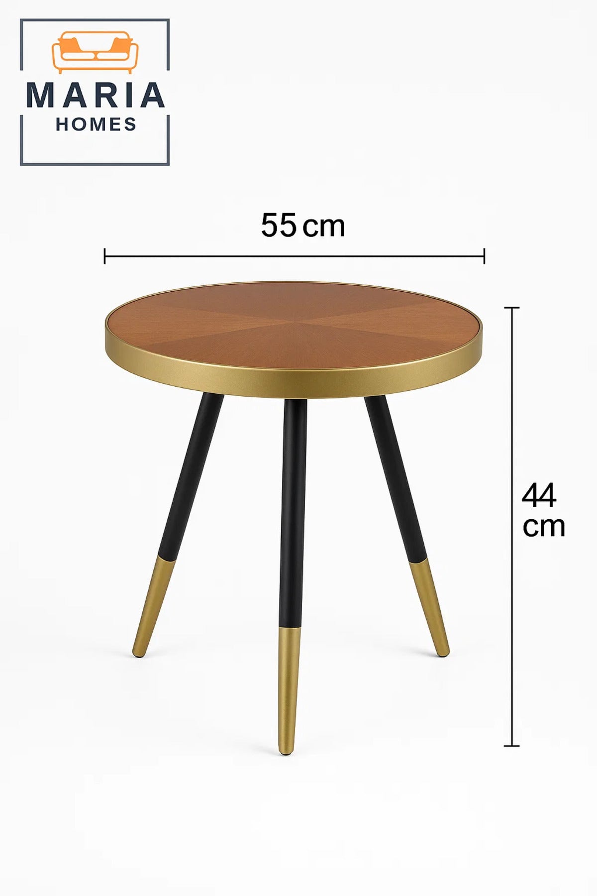 Tripod Round Side Table with Gold and Walnut Finish
