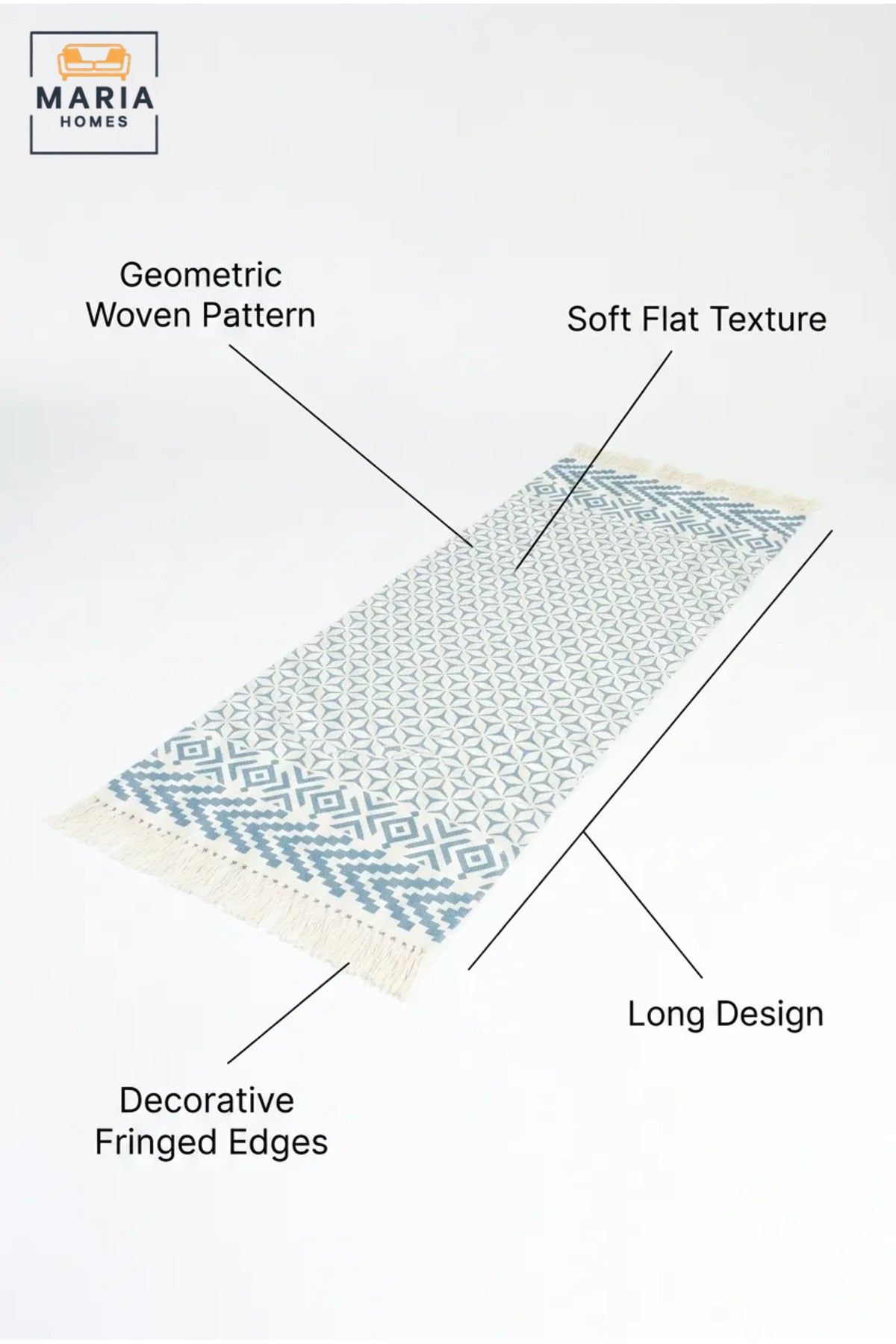 Geometric Runner Rug with Fringed Edges, Long Decorative Floor Carpet for Hallway, Bedroom, Living Room, Entryway, Kitchen and Bedside Area