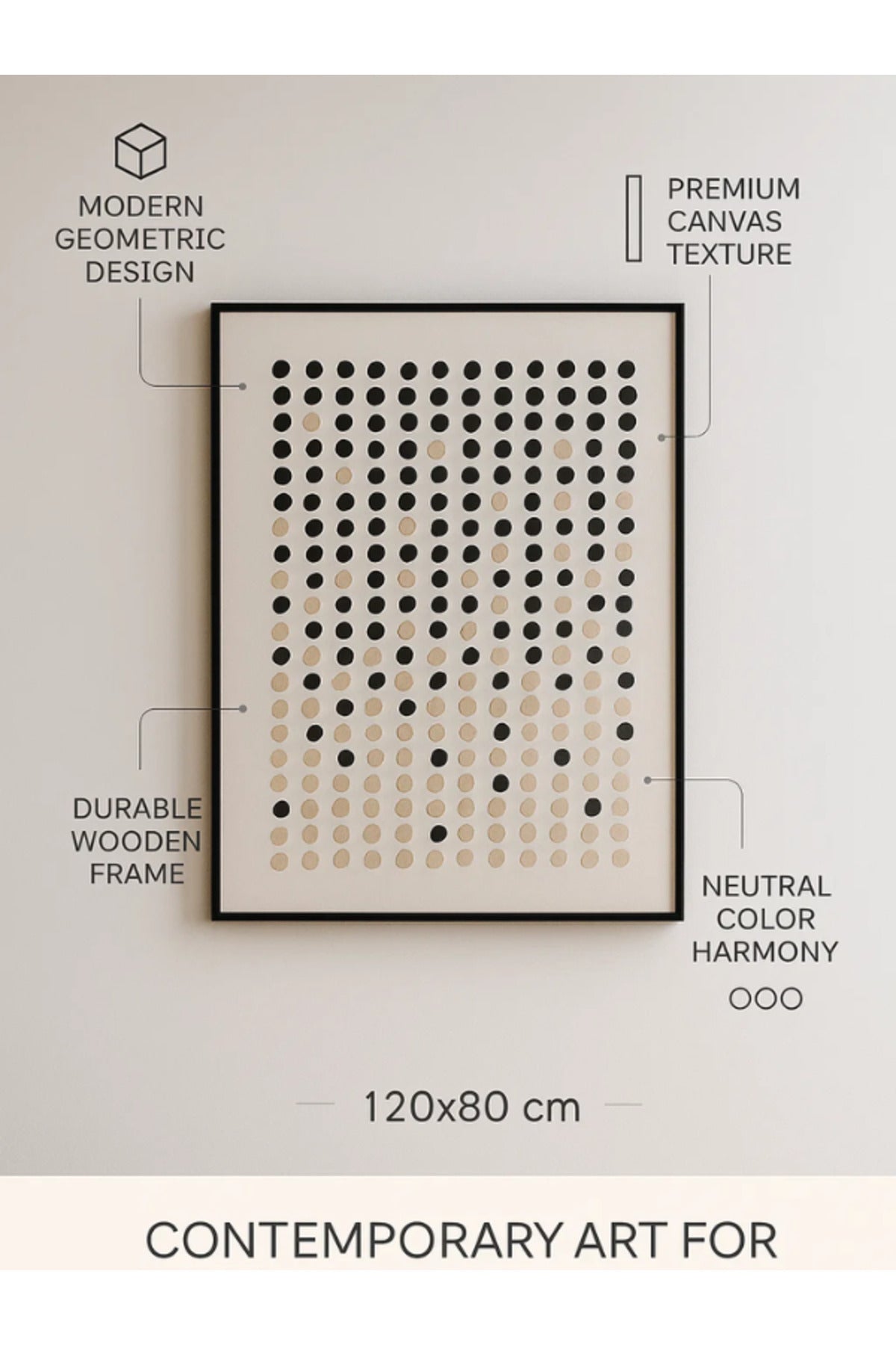 Modern Abstract Wall Art Ð 120_80 cm Black and Beige Dot Pattern Framed Canvas