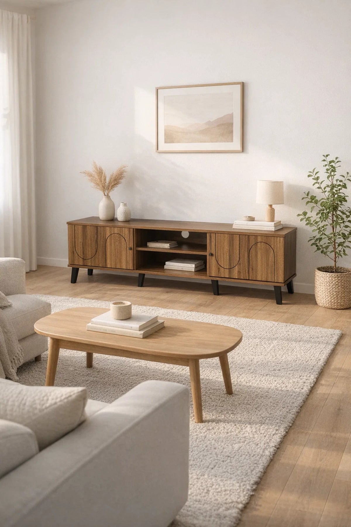 Modern Wooden TV Stand Dark Brown with Curved Line Design 160 x 40 x 44 cm