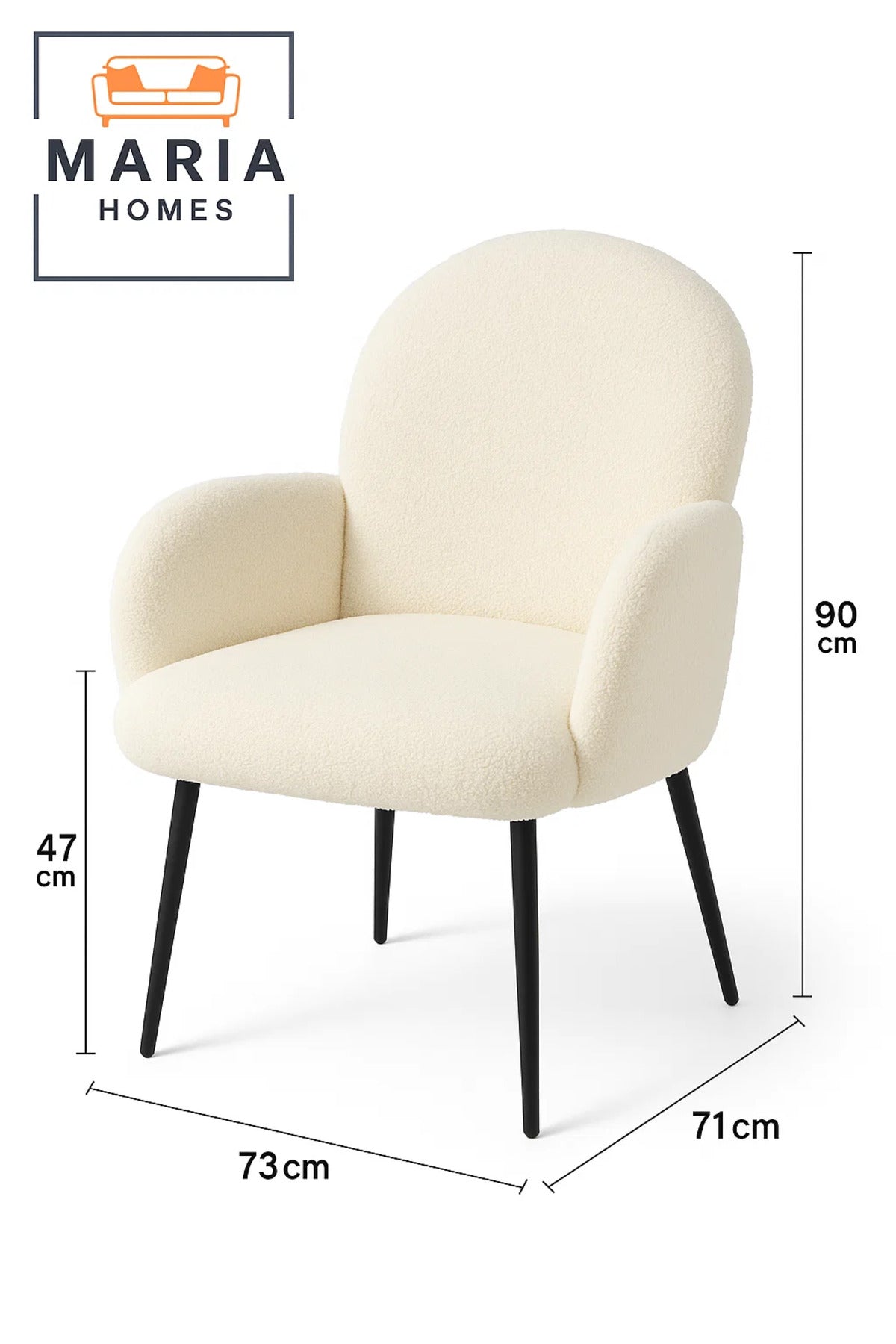 White BouclŽ Accent Armchair Ð Cozy Upholstered Lounge Chair with Black Legs for Home or Office
