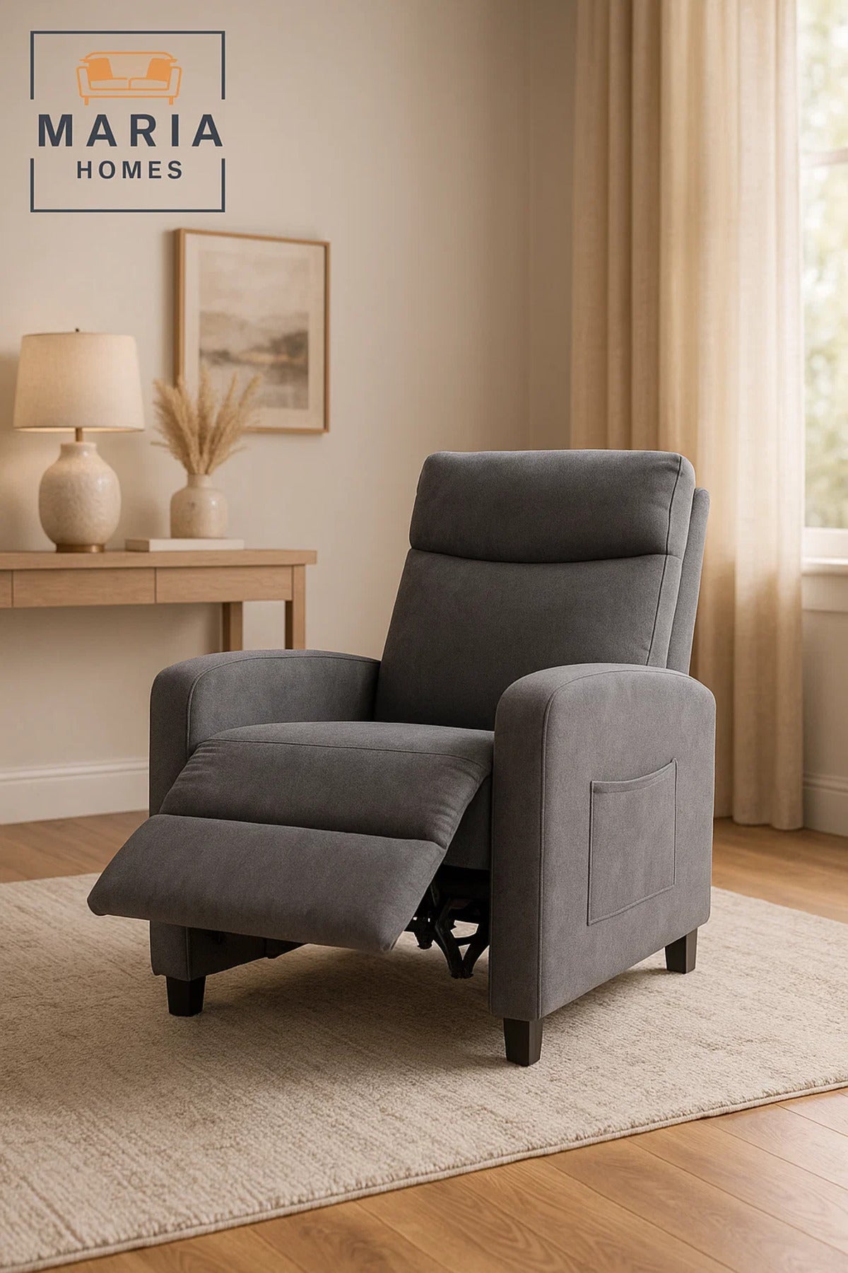 Modern Gray Recliner Chair with Footrest Ð Soft Fabric Relax Chair for Living Room